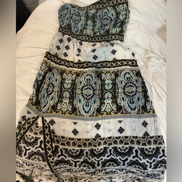 HALE BOB strapless side slit maxi dress, small, white black and teal - Picture 2 of 3